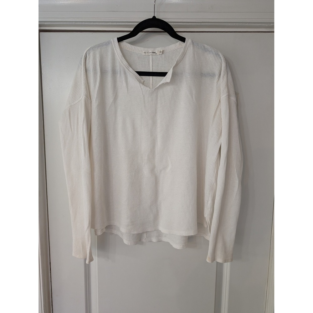 Rag & Bone JEAN‎ Womens White Waffle Knit Thermal Long Sleeve Top Small boxy